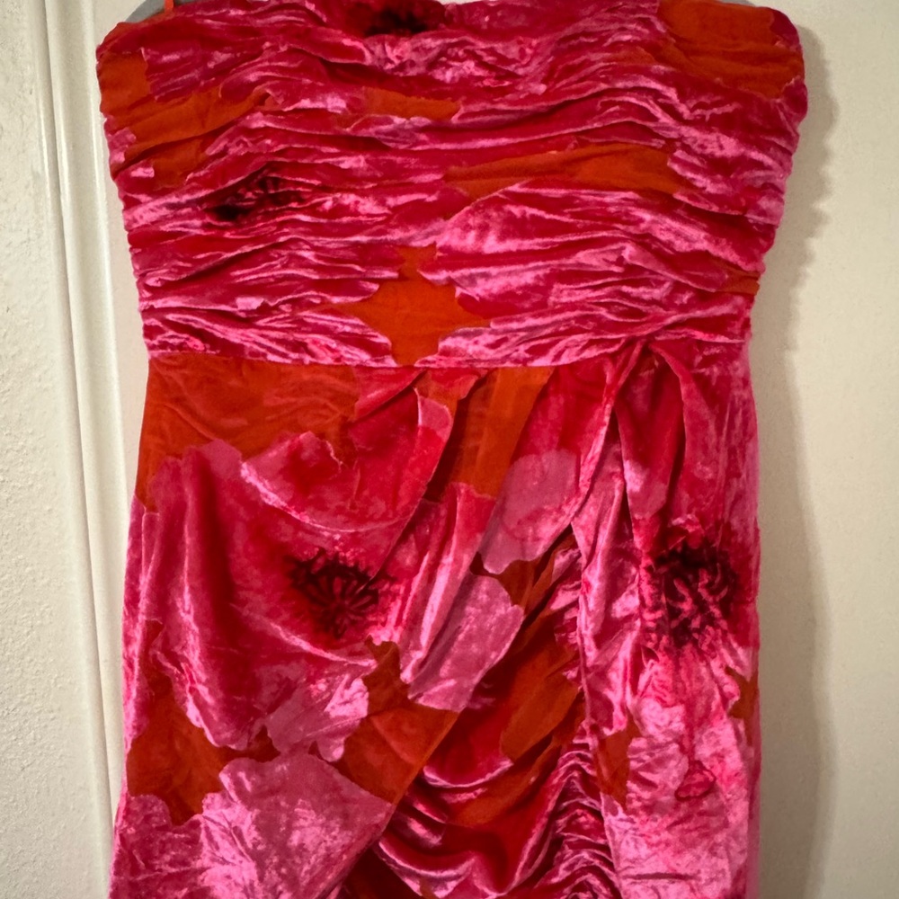 Anthropologie Hutch Strapless Ruched High-Low Dress in Red and Pink - Picture 8 of 14